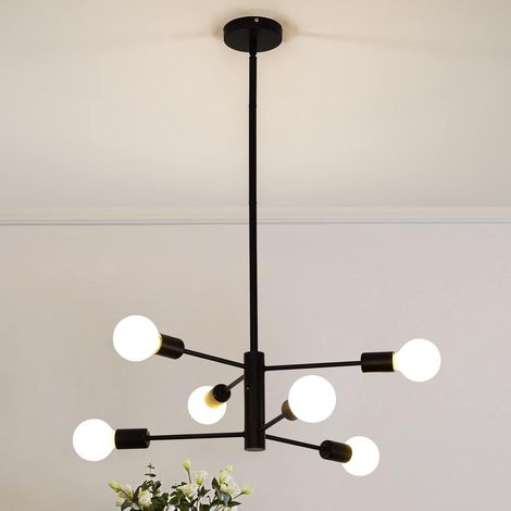 Modern Sputnik Chandelier Light - 6 Light Black Chandelier Mid Century E27 Pendant Lighting Height Adjustable Ceiling Light Fixture for Living Room Kitchen Dining Room Bedroom (1/5)
