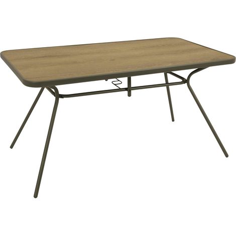 Table de jardin rectangulaire, 80 x 140 cm, structure en métal gris, plateau de table en bois synthétique marron, résistant aux intempéries, pour l'extérieur (1/5)