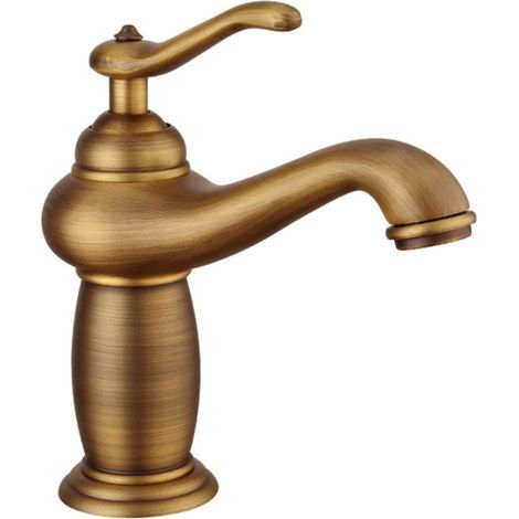 Grifo de lavabo de baño de bronce antiguo, grifo mezclador de latón y cobre macizo, 19,5 cm. (1/5)