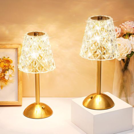 Kabellose, wiederaufladbare LED-Tischleuchte mit berührungsempfindlicher Technologie, einstellbarer Helligkeit und drei Farben, geeignet für Schlaf- und Esszimmer, 2er-Set (Gold, Diamant) (1/5)