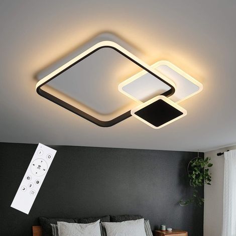 ZMH Plafonnier LED Moderne Lampe de Plafond Carré - 46W Design Moderne Dimmable avec Télécommande Noir Blanc Métal Lampe de Chambre à Coucher Éclairage Intérieur Salon Salle à Manger-carré
