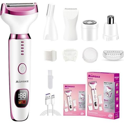 5 en 1 Épilateur électrique pour femme, humide ou sec, adapté à l'épilation de toutes les parties, épilation indolore (1/5)