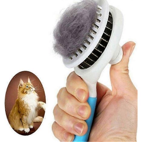 Peigne pour animaux de compagnie, brosse pour chat, brosse pour chien, peigne à aiguilles autonettoyant pour animaux de compagnie (bleu) (1/5)