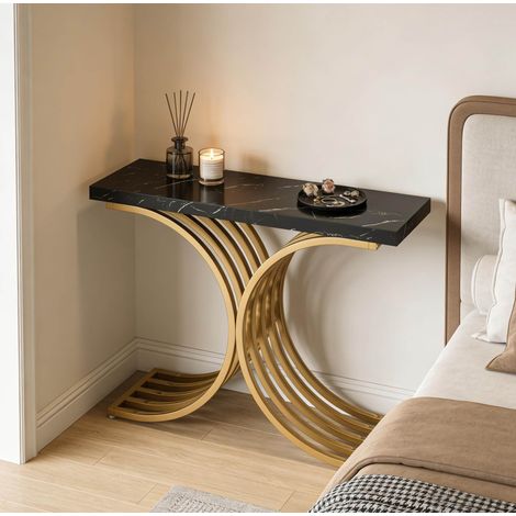 Mesa consola efecto mármol negro y metal dorado 100 cm (1/5)