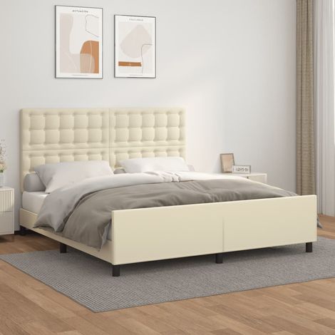 Lit double avec tête de lit pour adulte Moderne - Cadre de lit Crème 160x200 cm Similicuir BV340057 - BonneVie (1/5)