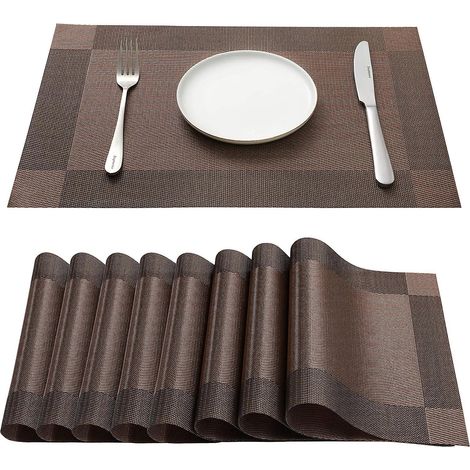Set mit 8 Platzsets, waschbar, hitzebeständig, rutschfest und elegant (kaffeefarben)