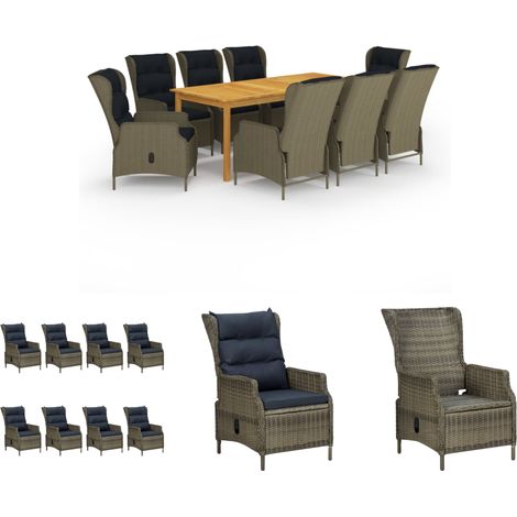 Rattanstuhl - vidaXL 9-tlg. Garten-Essgruppe Braun - Liegefunktion (1/5)