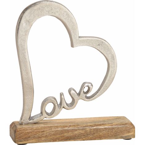 Holz Aufsteller Herz 20 cm - LOVE - Mango Tisch Fenster Deko silber Hochzeit