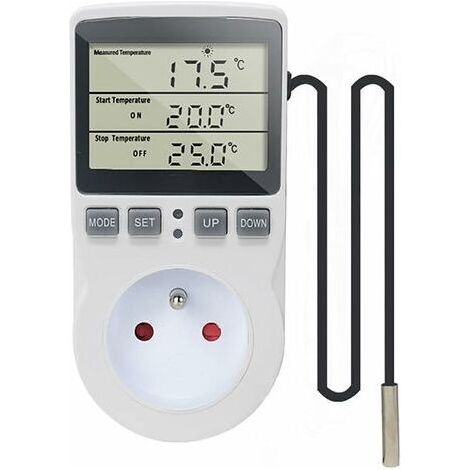 Prise Thermostat Regulateur de Temperature Numerique 220V Chauffage Refroidissement avec Sonde, LCD Prise Contrôleur de Température pour Frigo Incubateur Serre Ventilateur