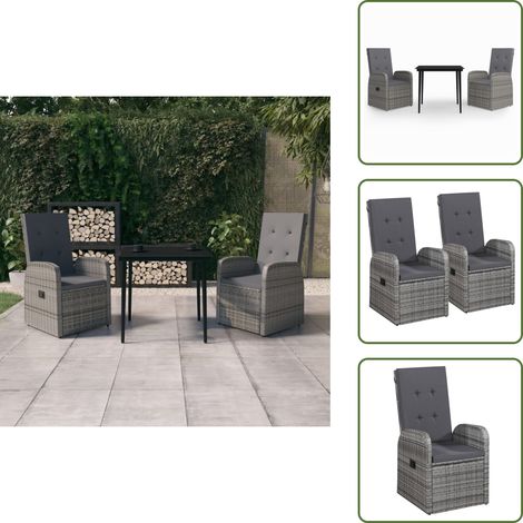 The Living Store Ensemble à manger de jardin avec coussins 3 pcs Gris - Table de jardin (1/5)