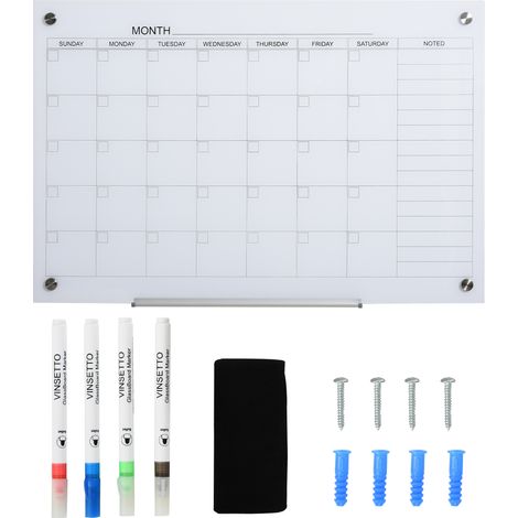 Calendrier mural tableau blanc 90 x 60cm agenda hebdomadaire effaçable à sec avec plateau stylo, 4 stylos, gomme, calendrier mensuel