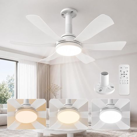 71cm Ventilateur de Plafond avec Lumière et Télécommande, Connexion E27 Uniquement avec Socle Fourni, Installation Rapide, Petit Ventilateur Plafond Silencieux pour Chambre Chambre D'enfant (1/5)