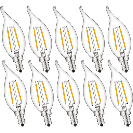 10er-Pack E12 dimmbare LED-Kerzenlampen, 2 W, 2500 K warmweiß, Vintage-Flammenform, CA11-Kronleuchter