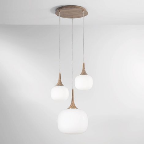LAMPADARIO JAIPUR E27 + E14 H150CM LEGNO/BIANCO (1/2)
