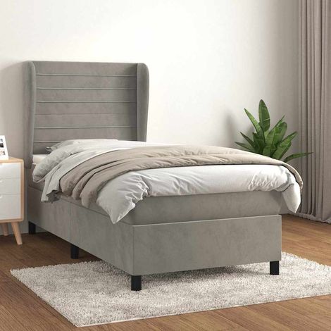 Cama box spring con colchón terciopelo gris claro 80x200 cm (1/5)