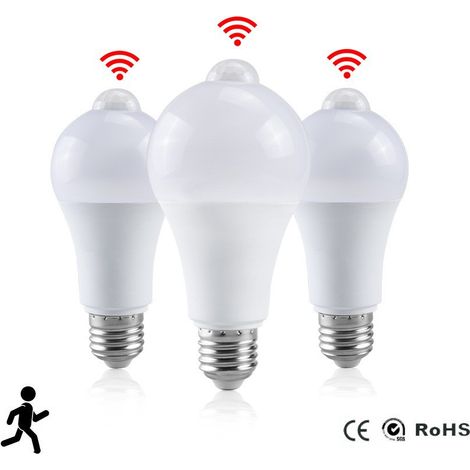 3 pièces Ampoule Detecteur de Mouvement B22 Baonnette LED, 12W, 1020lm, Blanc Froid 5700 K, CIR 85, étanches IP42 à économie d'énergie, non dimmable, Ampoule à Détecteur de Mouvement (1/4)