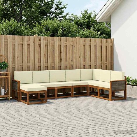 vidaXL Outdoor-Sofagarnitur 8 pcs Natur und Creme Massivholz Akazie (1/5)