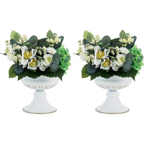 Vase Blanc pour Centres de Table Mariage - 2 Pièces 16.4cm Hauteur Métal Fleur Trompette Vases Centres pour Tables Mariage - Petite Urne pour Décorations Salon Fête d'anniversaire (1/5)