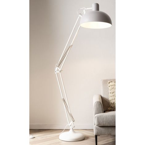 Lampadaire industriel blanc orientable en acier brillant pour salon et bureau H175 cm - PANGIVO (1/3)