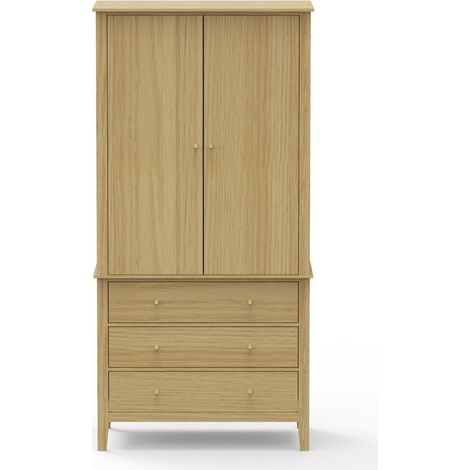 2 Door, 3 Drawer Wardrobe - Metal - L60 x W100 x H203 cm - Oak-Effect - Flat Packed