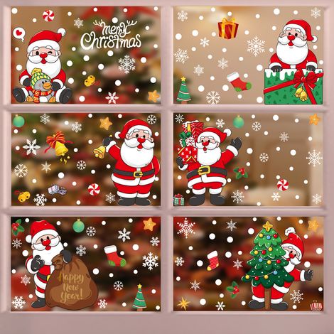Décorations de Noël, cadeaux Père Noël et bonhomme de neige, autocollants statiques pour chambres, salons et vitrines - [Six combinaisons] 414-417+419+420 -