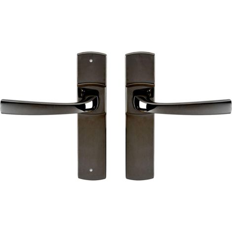 Set de Poignée de Porte sur Petite Plaque, Version Bec de Cane Porte Cuisine/Salon, Entraxe 165 mm, Système de Pose Facile, Zamak Résistant, Finition Diamant Noir (1/5)