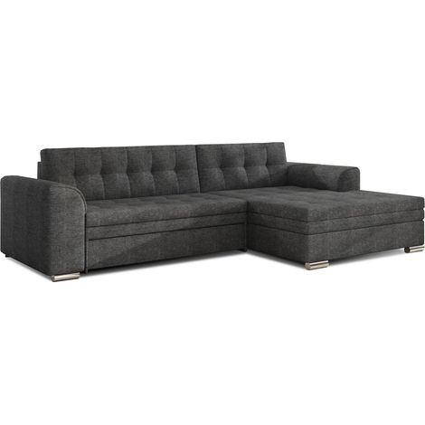 Canapé angle droit convertible tissu gris foncé chiné Kapitona 270cm (1/5)