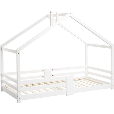 Cama cabaña infantil con chimenea y barrera de seguridad 90 x 200 cm blanco (1/5)