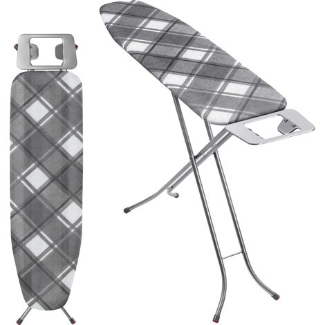 Tabla de planchar, superficie de malla metálica, 114 cm x 34 cm, altura regulable, patas antideslizantes, diseño plegable. (1/5)