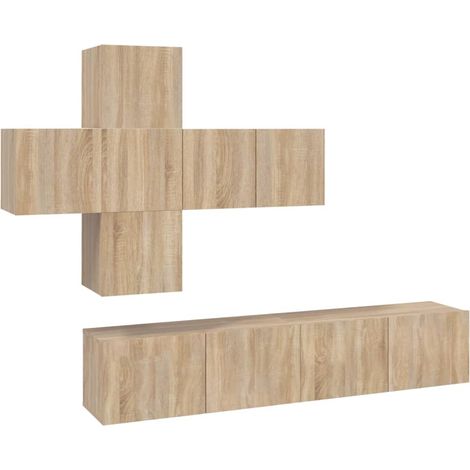 Juego de mueble TV 7 piezas madera contrachapada roble Sonoma vidaXL (1/5)