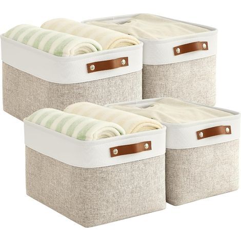 Set mit 4 faltbaren Aufbewahrungskörben aus Stoff mit Griffen, wasserdichte Organizerboxen für Regale und Schränke (1/5)