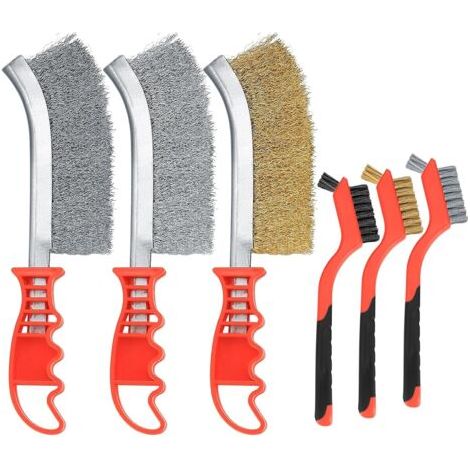 Lot de 6 Brosses Métalliques en Acier Inoxydable, Laiton, Carbone, Nylon, Brosses à Récurer pour Nettoyage de Soudure Slag Décapage Rouille Contre Poussière, 3 Grandes + 3 Petites (1/5)