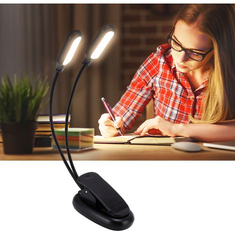Lampe de bureau à pince double tête, lampe de lecture LED, lampe de lecture pour dortoir, lampe de piano, lampe à pince pour partitions rechargeable par USB (1/5)