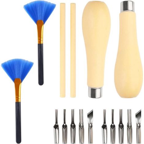 Kit de découpe pour linogravure, 2 kits comprenant chacun 5 couteaux et 2 brosses de nettoyage, kit d'outils de découpe DIY pour la découpe et la gravure du linogravure. (1/5)