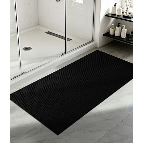 Tapis de bain, 60x120cm Tapis de bain antidérapant et lavable en waffle, absorbant et doux, tapis de bain noir pour salle de bain (1/5)
