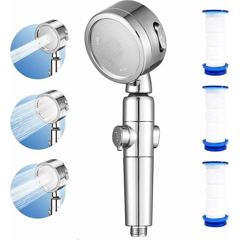 Portable high-pressure shower head with 4 PP filters, 3 spray settings, one-hand switch, removable shower head (1/5)