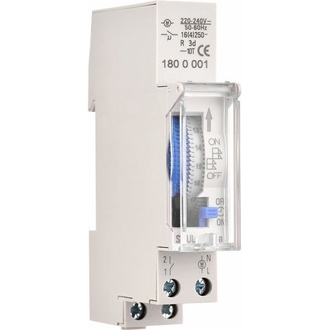 Reloj, zumbador y temporizador para paneles de control. Temporizador mecánico de 24 horas, temporizador mínimo de 15 minutos, montaje en riel, batería integrada, Sul180A CA 220-240 V, gris - Sul180A C (1/3)