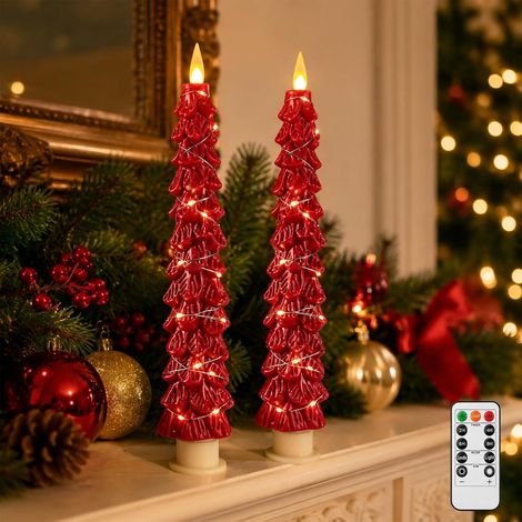 CCYKXA LED-Weihnachtsbaumkerzen, 2er-Set, Fernbedienung, flammenlos, ABS, 2/4/6/8-Stunden-Timer, einstellbare Helligkeit, Weihnachtsdekoration, Zuhause, Party, Wintergeschenk, Kerzen in Baumform (1/5)
