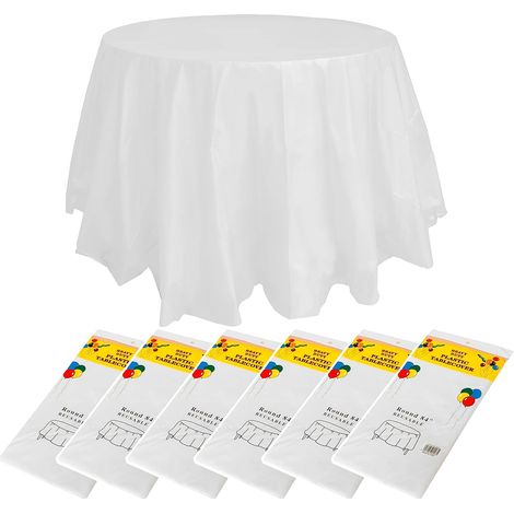 Lot de 6 nappes rondes jetables en PEVA pour mariage, banquet, restaurant, barbecue, en plein air, blanc, 213,4 cm (1/5)