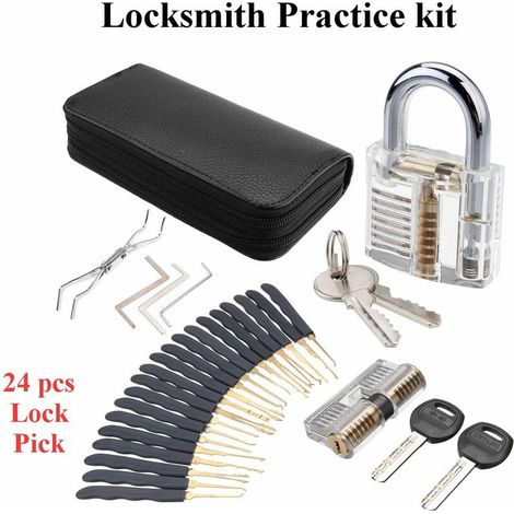 1 Set Unlock Lock Pick Transparent Training Convenient Lock Opener Locksmith Tools + Padlock Set WASHED (1/5)