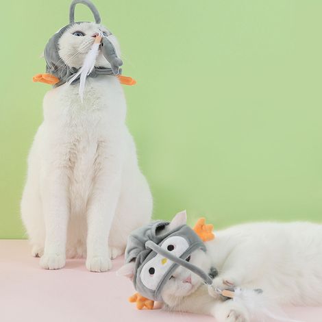 Jouet Interactif Chat - Sans Marque - Modèle Pingouin Gris - Canne à Pêche Casque Mains Libres en Tissu Doux (1/4)