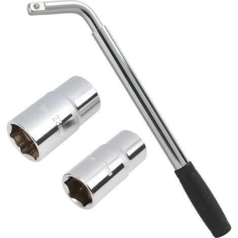 Clé à Molette Télescopique pour Roue de Voiture, Douilles 17/19/21/23 mm, Outil Polyvalent et Durable (1/4)