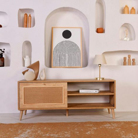 Meuble TV bohème avec porte tissu toile jute MARFA