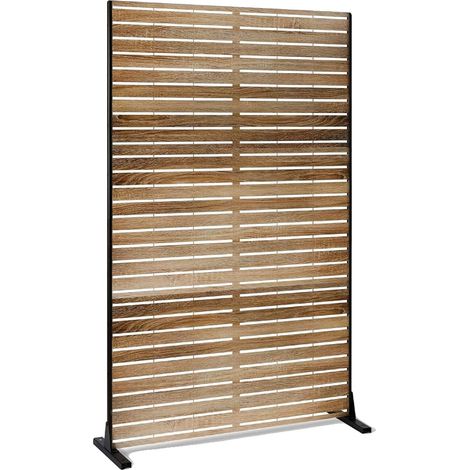 Écran de confidentialité, design autoportant, construction en métal durable, Lame de bois marron (1/2)