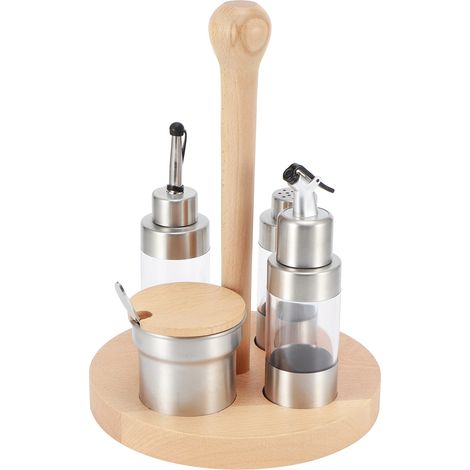 Ensemble de pots à condiments, épices et poivres pour condiments, avec support pour casseroles et autres ustensiles de cuisine ronds. (1/5)