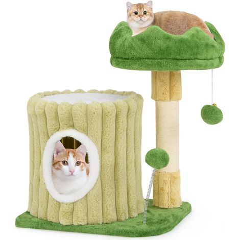 Albero per gatti con piattaforma imbottita e grande condo, Torre piccola moderna per gatti con pali in sisal (1/3)