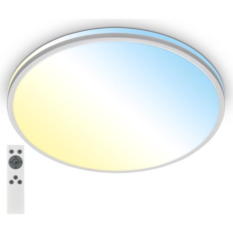 Plafonnier LED avec télécommande, blanc chaud à blanc froid, intensité lumineuse variable, lampe LED, lampe de salon, lampe de cuisine, éclairage de plafond, 49 x 9,5 cm, chrome mat (1/5)