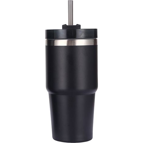 Verre isotherme en acier inoxydable double paroi avec paille, finition brillante, garde boissons chaudes et froides, gobelet de voiture noir 20oz (1/5)