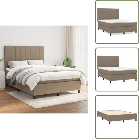 Sommier à lattes de lit avec matelas Taupe 140x200 cm Tissu - Lit Tapissier - Lit Double - Matelas Ressorts Ensachés - Literie - Chambre À Coucher (1/5)