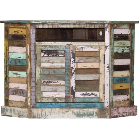 Made In Meubles – Buffet d'angle en bois recyclé Ethnik – Dimensions 72x105x71 cm – Portes persiennes – Meuble TV coloré avec rangement (1/8)
